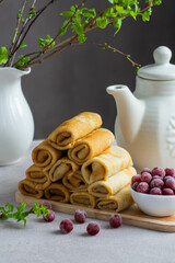 Hot pancakes are prepared for breakfast