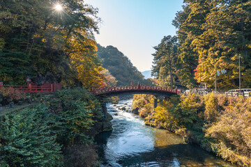 NIKKO, JAPAN - Nov 9, 2024: Shinkyo bridge during autumn season
