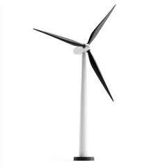 3D Render of Minimalistic Wind Turbine with Black Blades on White Background for Clean Energy and Sustainability Themes