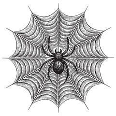 Obraz premium spider web woodcut engraving vector illustration