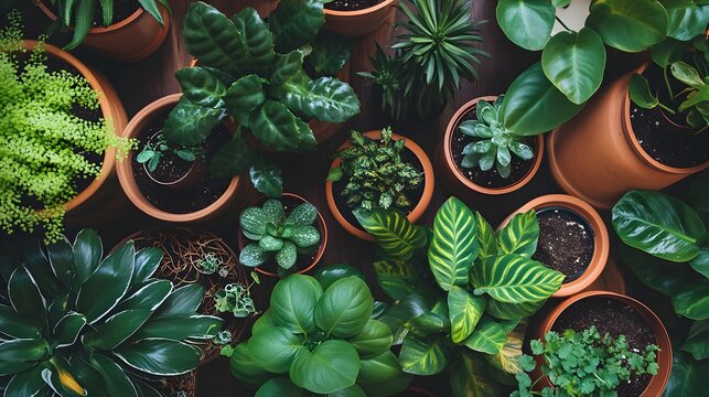 Potted plants, vibrant green, home decor - Powered by Adobe