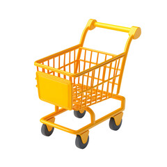 Yellow Shopping Cart 3D Render Empty Retail Supermarket Grocery Ecommerce Online Shopping Sale