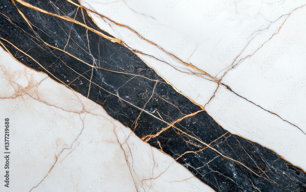 Poster white marble texture with black and gold veins. close-up view of luxurious stone surface. detailed i