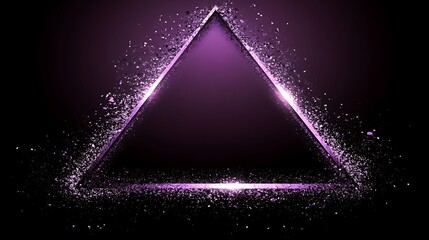 Illuminated Purple Triangle with Glittering Particles on a Black Background