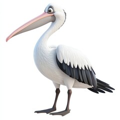 Fototapeta premium Detailed 3D Illustration of a Cartoon White Stork with Distinctive Beak and Elegant Posture on White Background