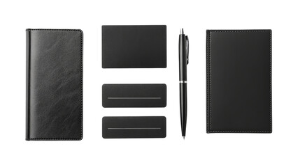 Professional stationery, business card holder, pen, and journal, Transparent background, PNG file