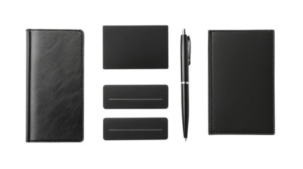 Professional stationery, business card holder, pen, and journal, Transparent background, PNG file