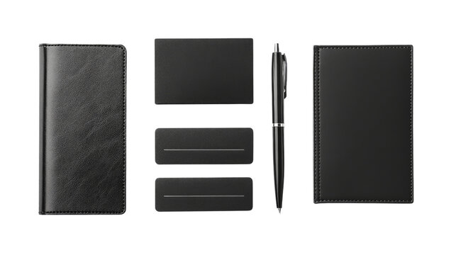 Professional stationery, business card holder, pen, and journal, Transparent background, PNG file