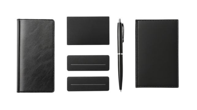 Professional stationery, business card holder, pen, and journal, Transparent background, PNG file