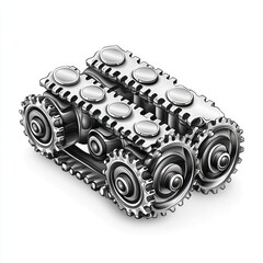 3D Render of Metallic Gears and Tracks in a White Background for Industrial and Mechanical Themes