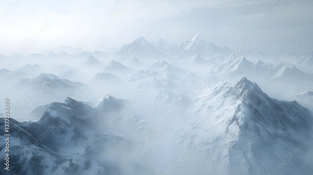 Aufkleber enigmatic mountain range shrouded in fog creating a mystical landscape filled with intrigue and natu