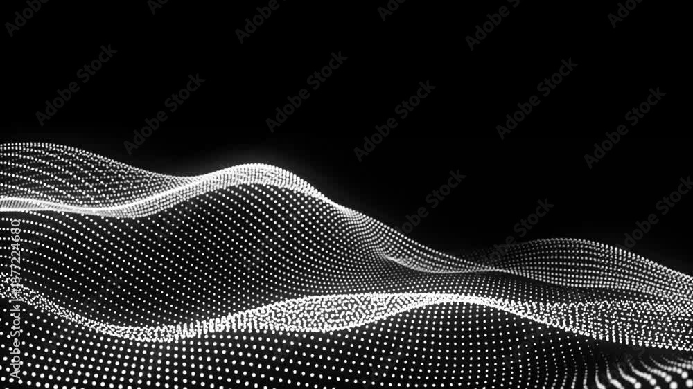 Poster abstract backgrounds with digital white dot lines wave animation. looping animated background with f