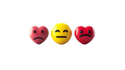 Naklejka premium Simple emojis, smiley face, sad face, and heart, Transparent background, PNG file,