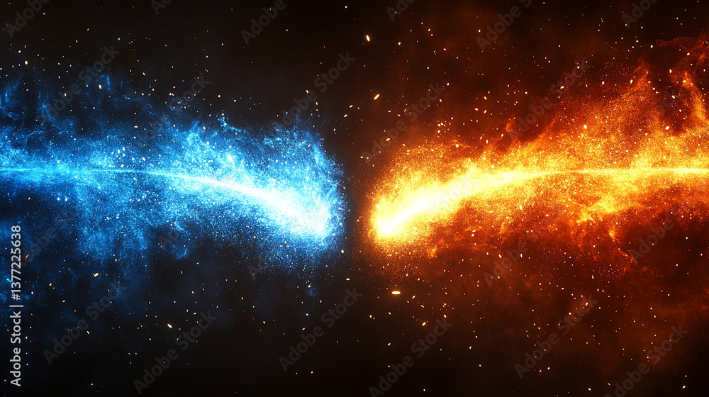 Poster a technology background featuring two parallel paths in a red and blue color scheme, symbolizing the