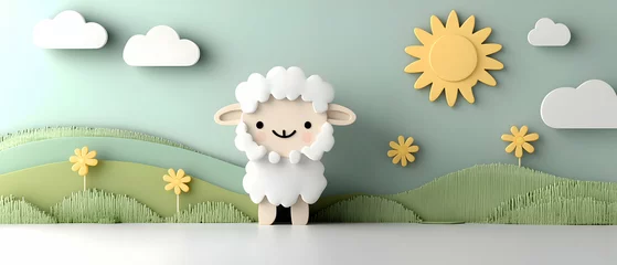Cute Cartoon Sheep in a Sunny Meadow