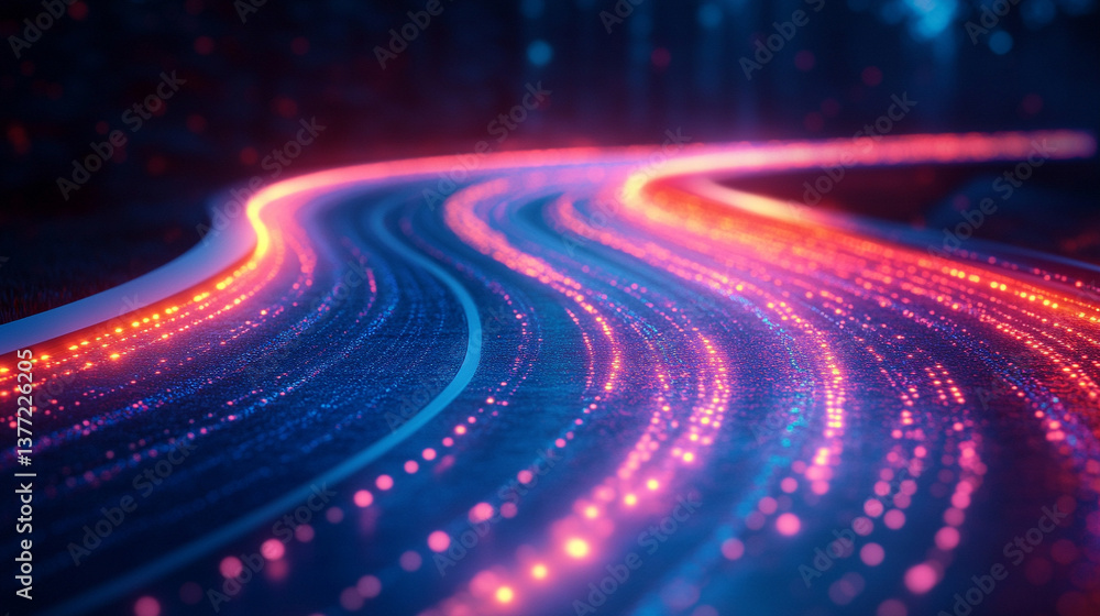 Poster a technology background featuring two parallel paths in a red and blue color scheme, symbolizing the