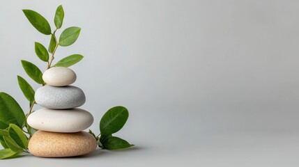 Balanced Stones with Green Leaf Symbolizing Harmony and Natural Beauty