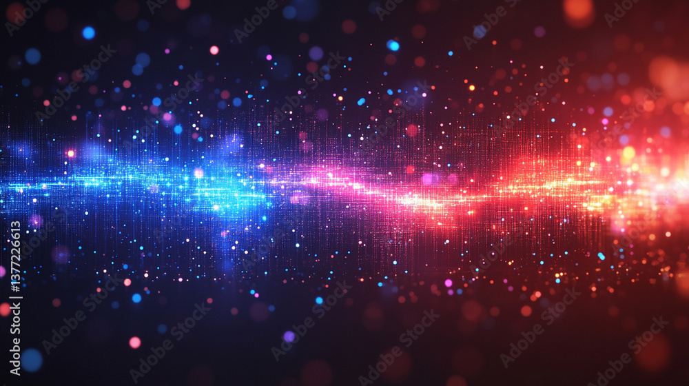 Poster a technology background featuring two parallel paths in a red and blue color scheme, symbolizing the