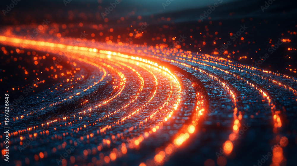 Poster a technology background featuring two parallel paths in a red and blue color scheme, symbolizing the