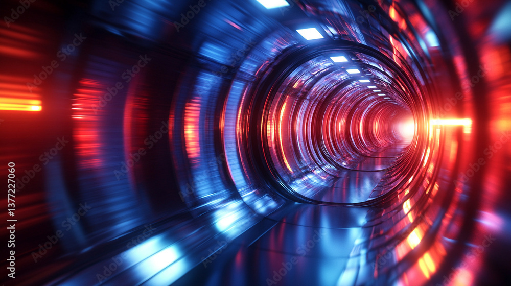 Poster a technology background featuring two parallel paths in a red and blue color scheme, symbolizing the