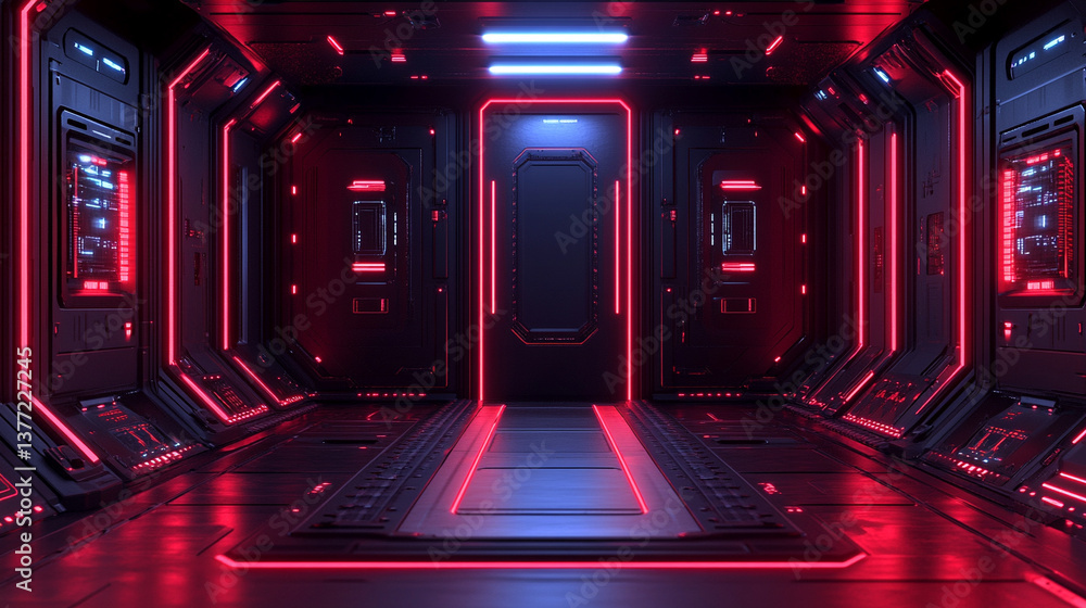 Poster a technology background featuring two parallel paths in a red and blue color scheme, symbolizing the