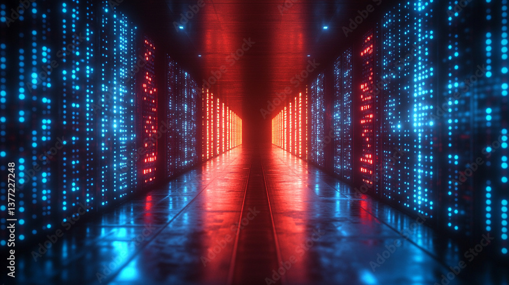 Poster a technology background featuring two parallel paths in a red and blue color scheme, symbolizing the