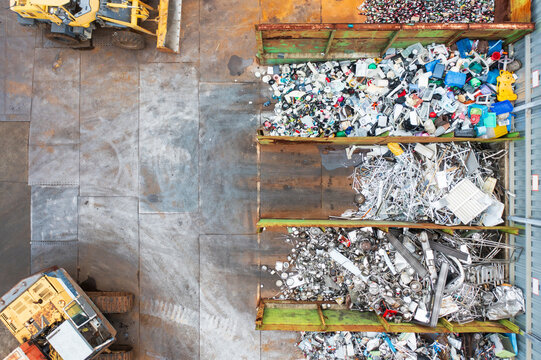 Organized Recycling: Aerial View of Waste Sorting