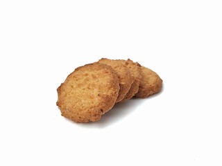 Pile of baked cookies isolated on white background 