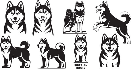 siberian huski dog logo  illustration and the color are black and white