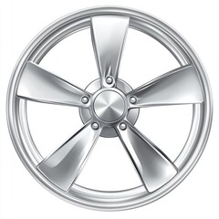 Obraz premium High-Quality 3D Render of a Sleek Chrome Car Wheel with Five Spokes on a Clean White Background