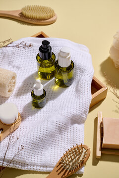 Carefully arranged skincare and bath items featuring organic products
