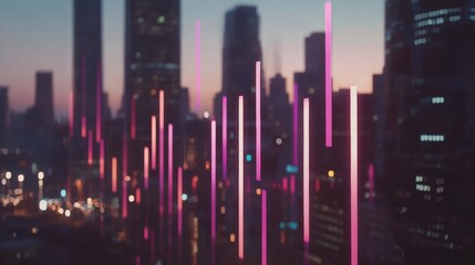 Vibrant Pink and Purple Light Streaks over a Blurred Cityscape at Night