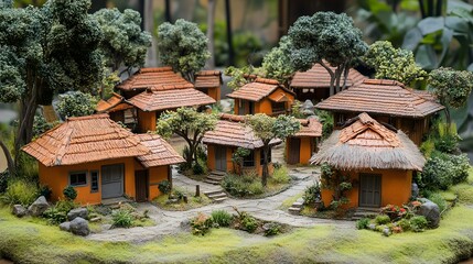 Obraz premium Enchanting miniature village capturing the essence of traditional village life and local cultural heritage 