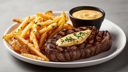 Delicious Plate of Juicy Steak and Crispy Fries Capturing Culinary Delight