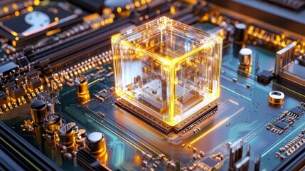 Fototapeta premium Futuristic CPU Chip on Motherboard - Artificial Intelligence