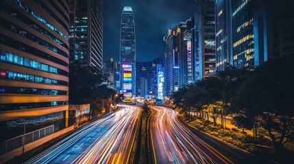 Naklejka premium Night City Highway Traffic Lightscape