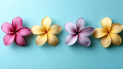 Obraz premium Beautiful colorful flowers are arranged neatly in a row on a backdrop