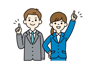 目標を達成する、若い男女の会社員のベクターイラスト素材＿＿線の編集可能＿カラー