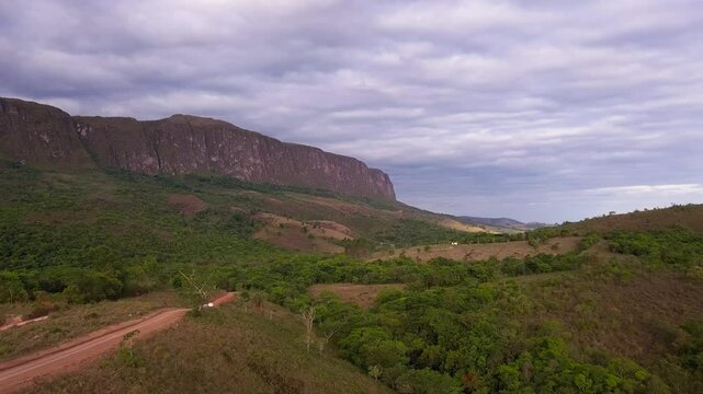 Wide aerial view of the Serra da Canastra mountain range in Minas Gerais, Brazil
