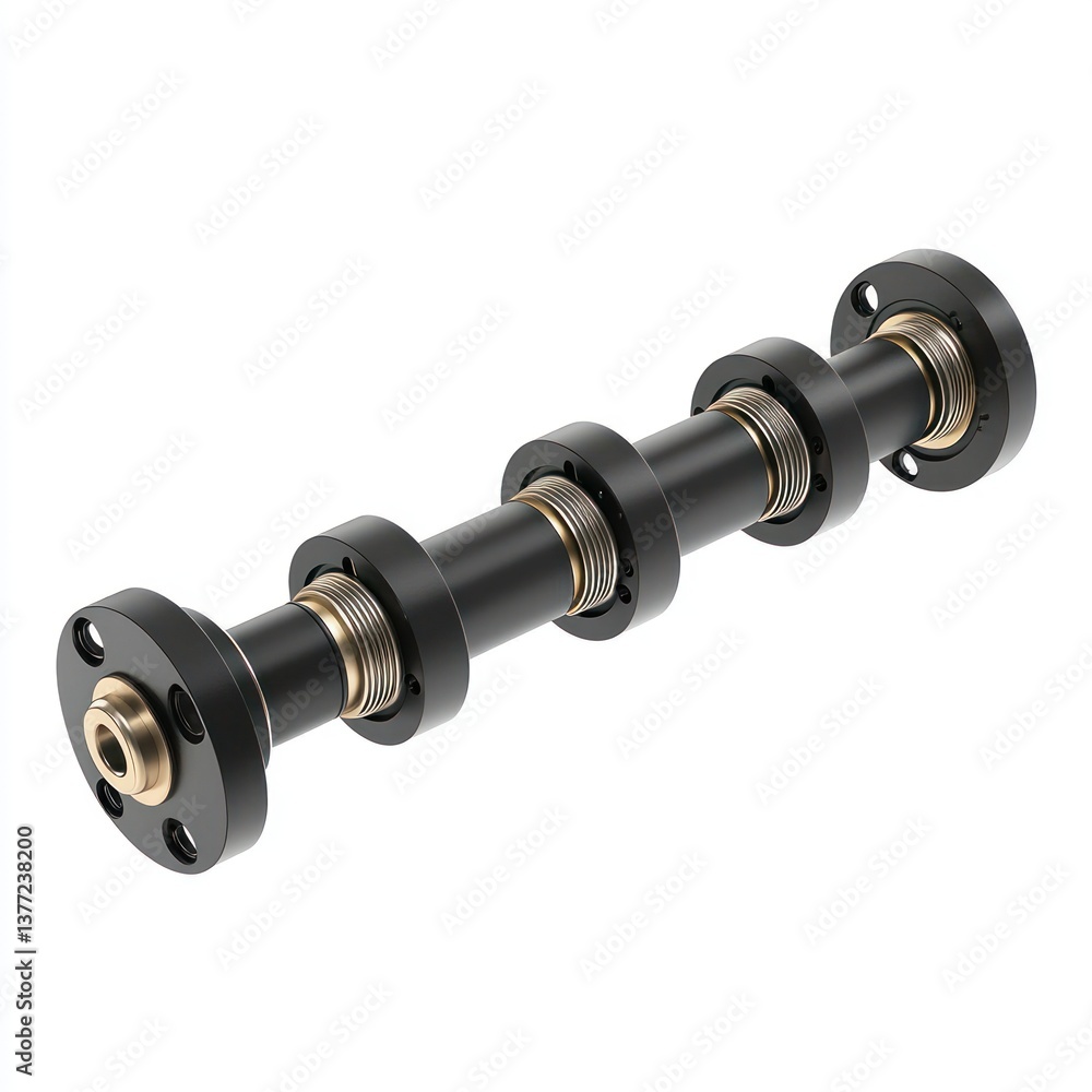 Poster detailed 3d visualization of mechanical coupling component featuring industrial design elements on w
