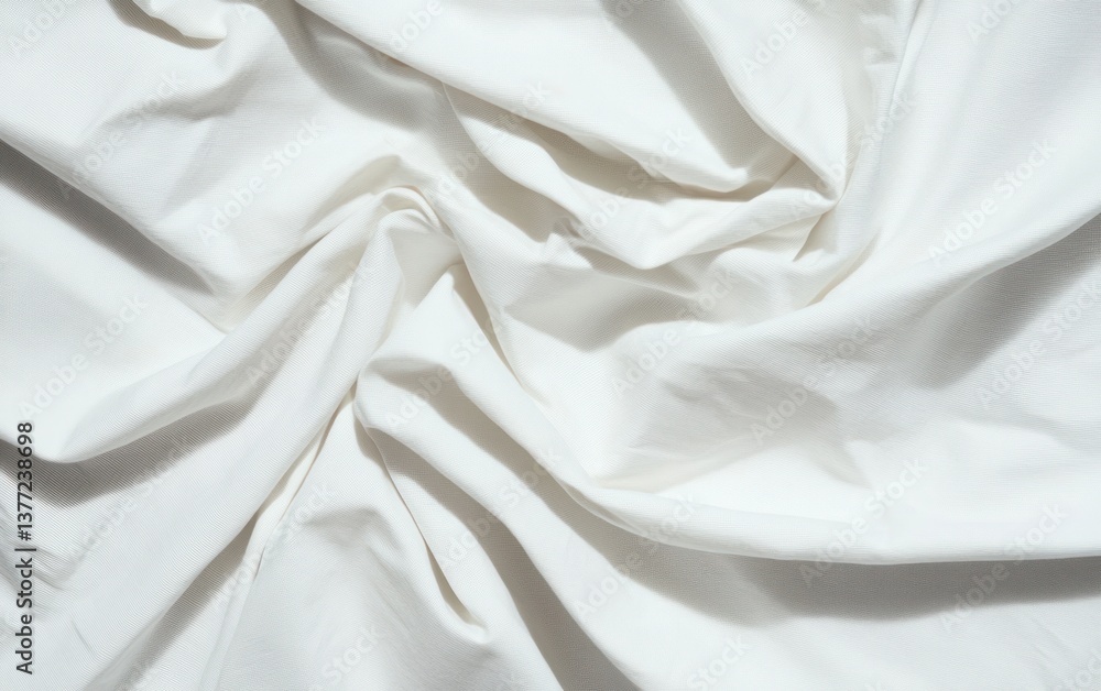 Poster white fabric texture with soft folds and subtle pattern. close-up view of a draped white textile sho