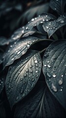 Wet leaf with fresh water drops glistens in a macro closeup of nature's spring beauty