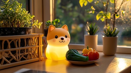 Cute dog lamp with vegetables