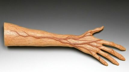 Detailed Beige Hand Sculpture with Red Veins on Neutral Background