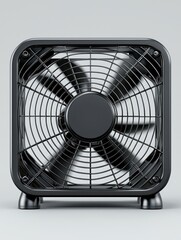 Black Square Fan with Grille in Front View on Light Background for Interior Decor and Functional Design