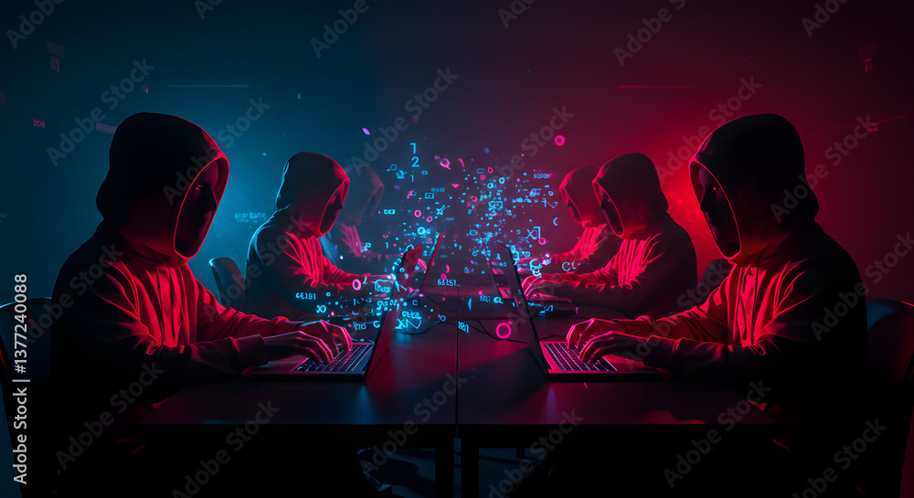 Poster cybersecurity threat anonymous hackers in a digital world