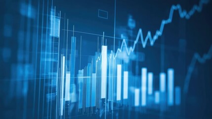 Abstract Blue Financial Data Visualization Charts and Graphs on Digital Screen
