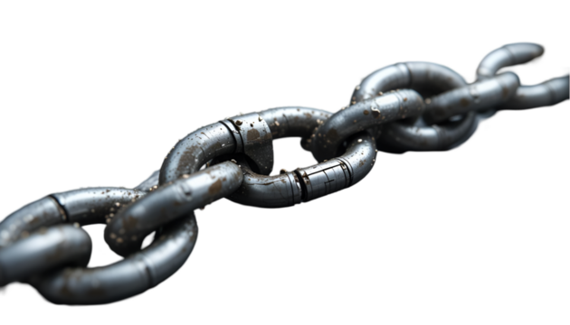 3D broken chain links with metallic texture, detailed and realistic.
