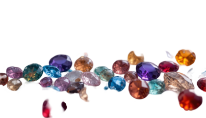 Scattered gemstones in various colors, highly detailed and polished.
