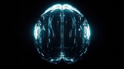 Glowing Blue Human Brain Anatomy, 3D Render, Dark Background